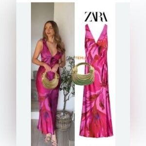 Zara Floral Abstract Midi Maxi Formal Gown Dress Twist Open Back NWT S/M 4/6